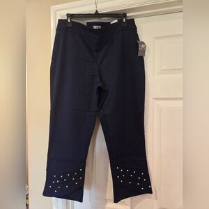 JM Collection Dark Blue Pants with Studded Hem